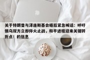 关于特朗普与泽连斯基会晤后紧急喊话：呼吁俄乌双方立即停火止战，和平进程迎来关键转折点！的信息