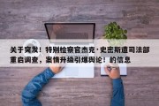 关于突发！特别检察官杰克·史密斯遭司法部重启调查，案情升级引爆舆论！的信息