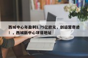 西城中心年盈利1.75亿欧元，创运营奇迹！，西城新中心项目地址