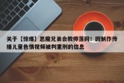 关于【惊爆】恶魔兄弟会教师落网！因制作传播儿童色情视频被判重刑的信息
