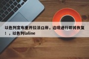 以色列宣布重开拉法口岸，边境通行即将恢复！，以色列laline